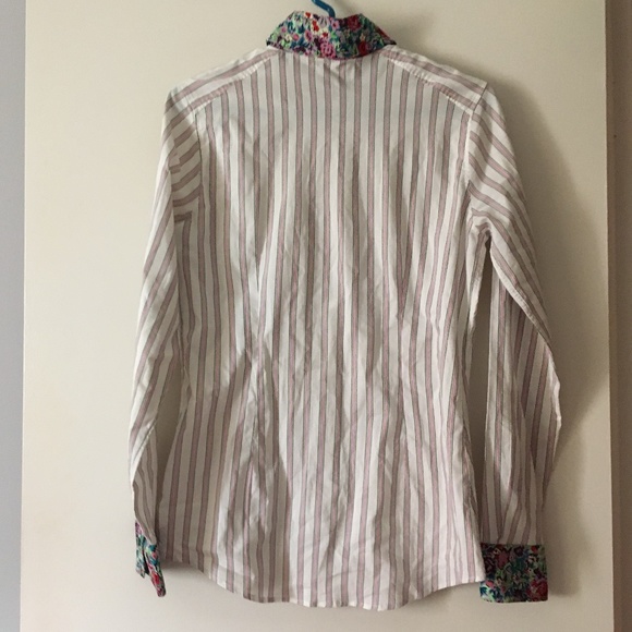 ETRO White Striped Cotton Floral Collar + Cuffs Shirt 46 M - Picture 3 of 6